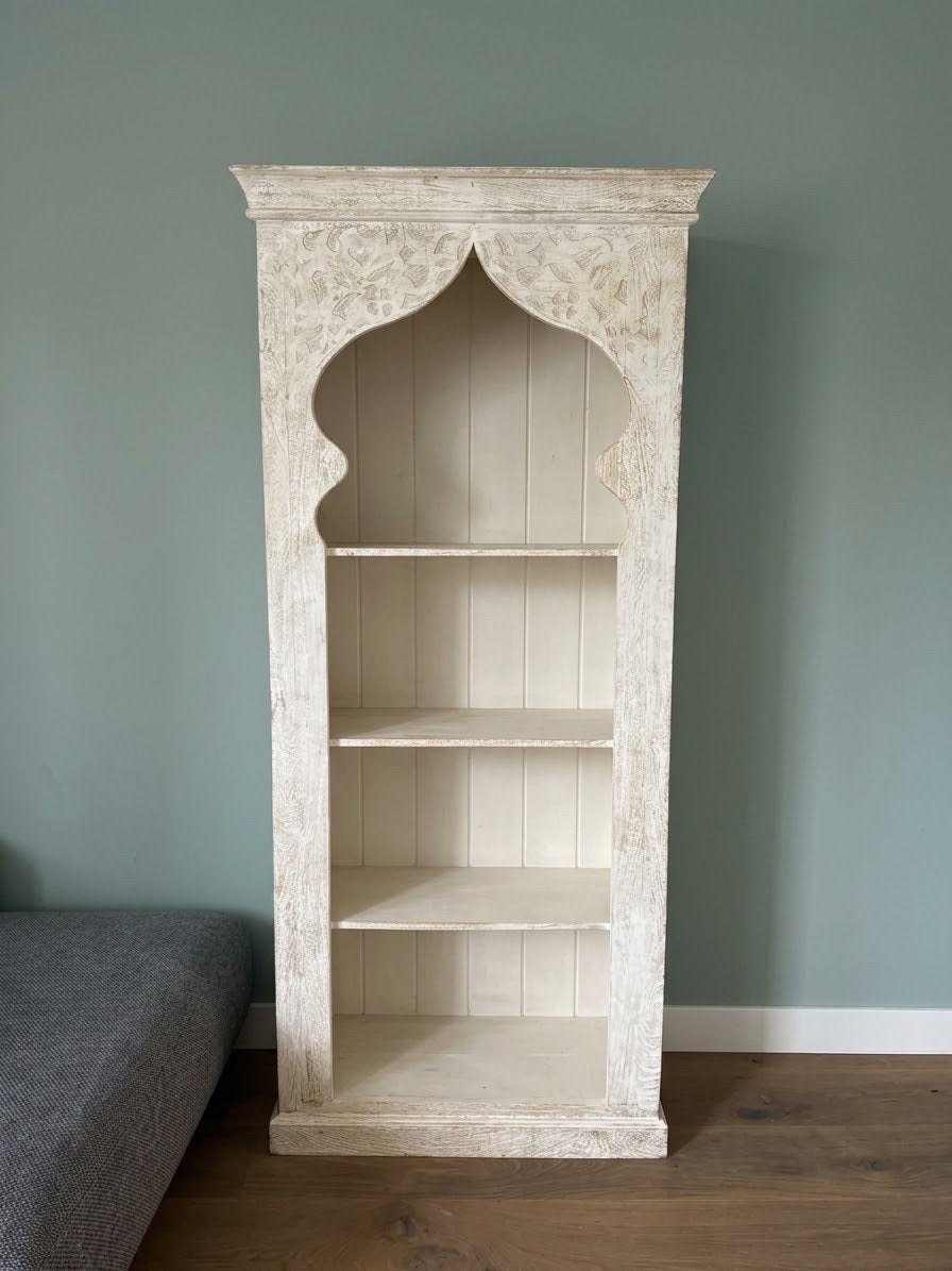 Unieke handgesneden houten boekenkast - Oosterse stijl, Met plank(en), Gebruikt, 150 tot 200 cm, 25 tot 50 cm
