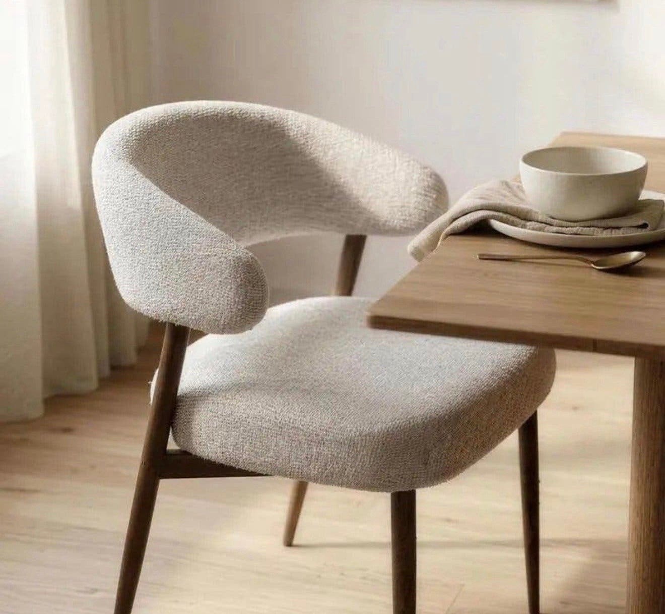 Japandi stoelen action 6 stuks - bouclé stof, Ophalen, Japandi, Wit, Nieuw