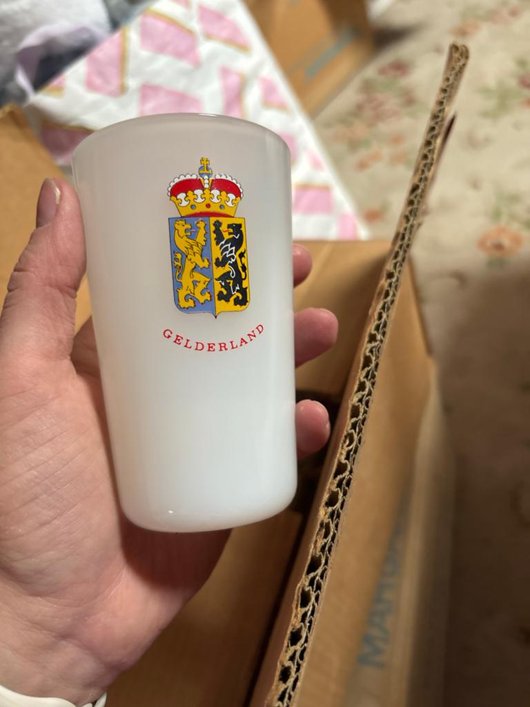 Vintage Melkglazen met Provinciewapens & Rijkswapen, 12-deli, Ophalen of Verzenden