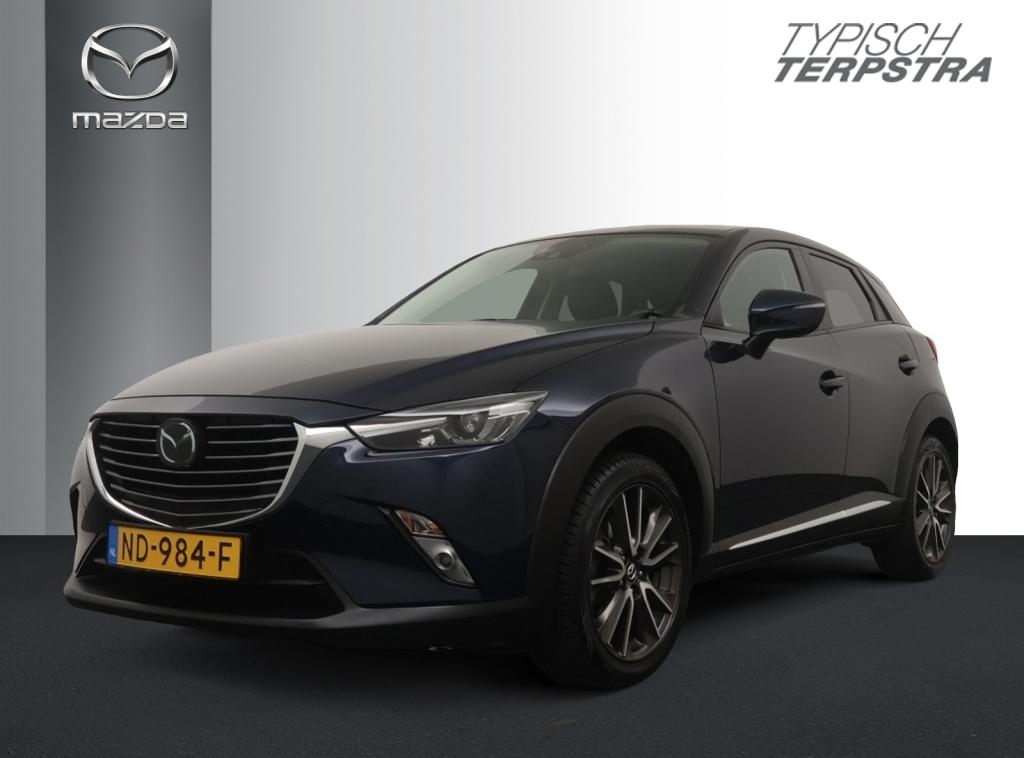 Mazda CX-3 SkyActiv-G 120 GT-M / Trekhaak / Adaptive cruise, Auto's, Gebruikt, 4 cilinders, Blauw, Leder en Stof