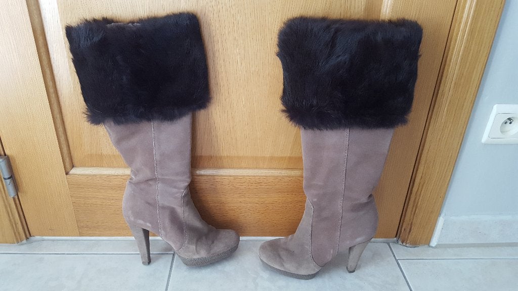 Mooie hoge suede laarzen met bontrand, maat 37, Hoge laarzen, Bruin, Ophalen of Verzenden, Zo goed als nieuw