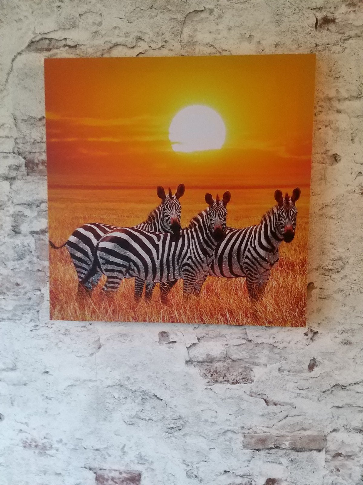 Schilderij met zebra's en zonsondergang, Ophalen, 50 – 75, Zo goed als nieuw, Schilderij