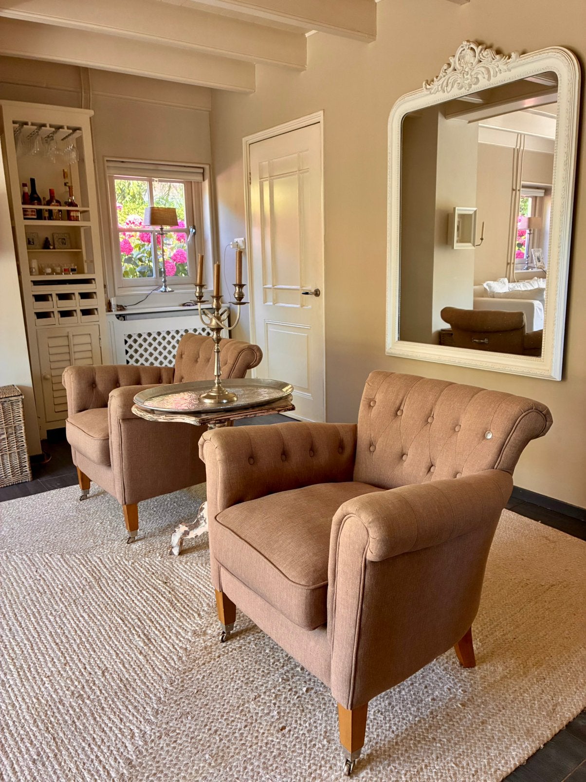 Rivièra Maison Fauteuils ‘Paramount’ / Taupe, Huis en Inrichting, Fauteuils, Ophalen, 75 tot 100 cm, Zo goed als nieuw, Stof