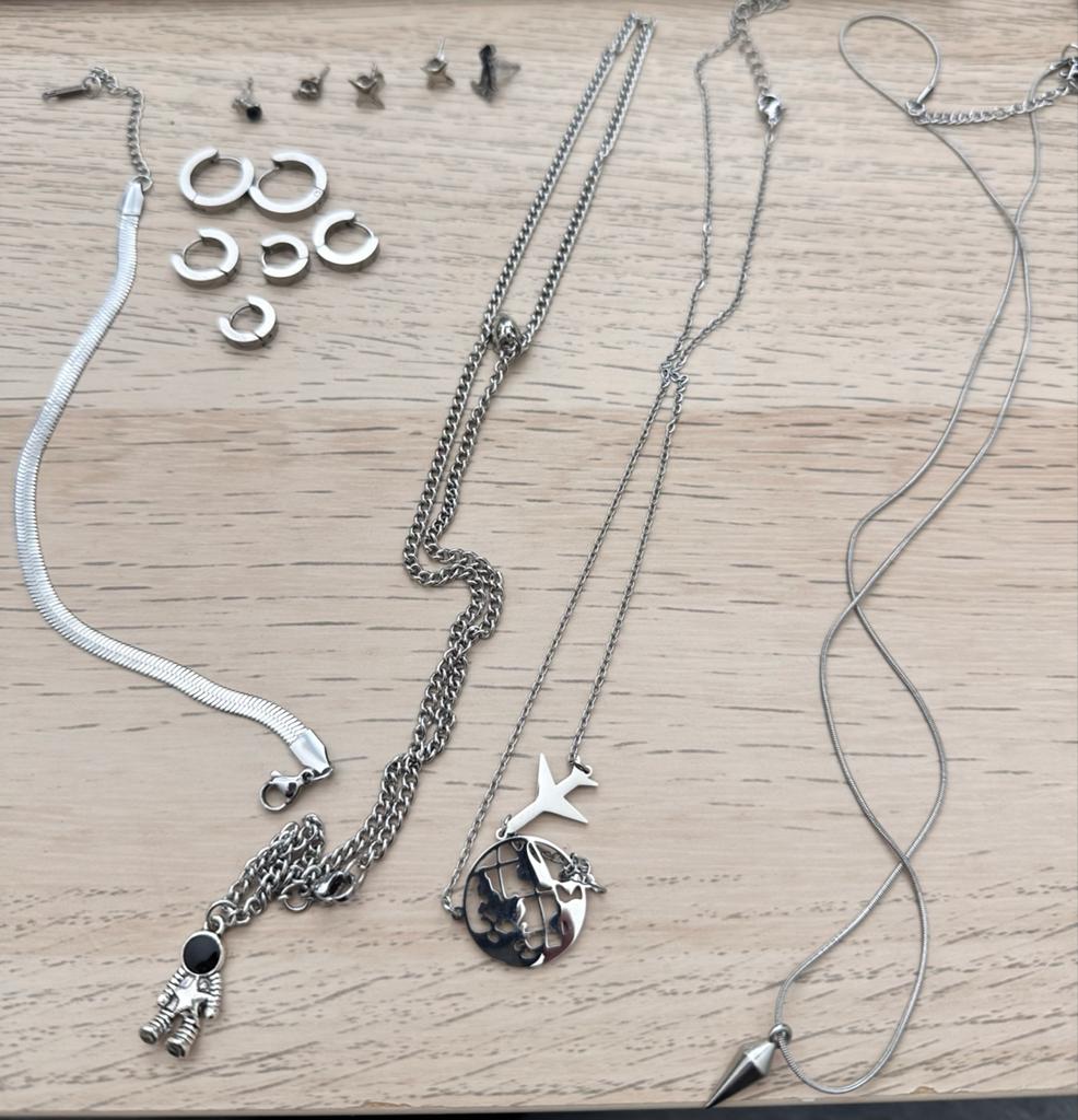 Diverse metaalkleurige sieraden set heren, Overige materialen, Gebruikt, Ophalen of Verzenden, Knopjes of Stekers