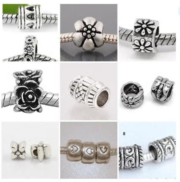 Voordeelsets zilverkleurige groot gat bedels 10-50-100 stuks, Overige materialen, Want 18 Hoogvliet, Adorabeads, Nieuw