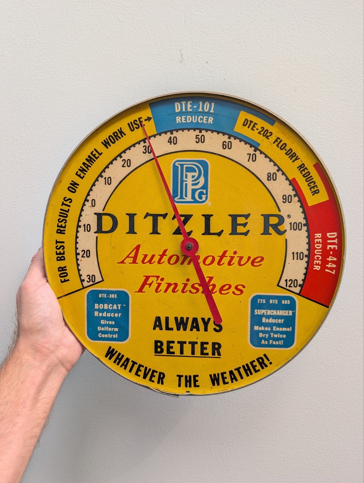 PPG Ditzler autolak thermometer jaren 50/60, Verzamelen, Ophalen of Verzenden, Gebruikt, Reclamebord