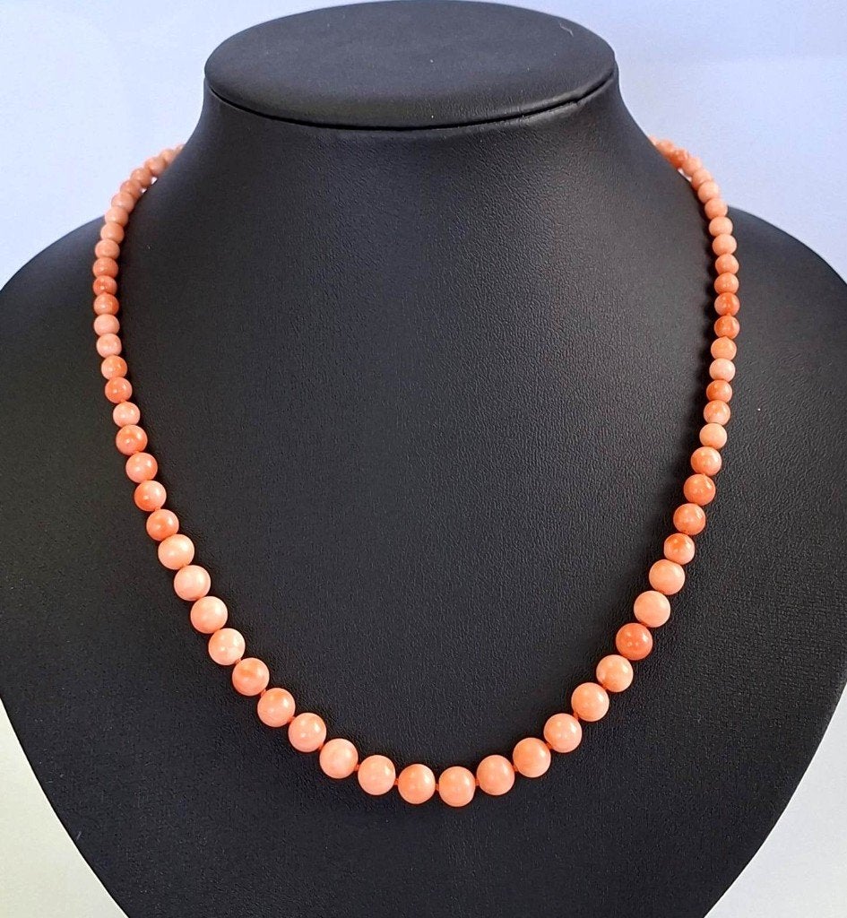 Antieke 14-Kt Gouden Roze Bloedkoraal Ketting 49 CM, Ophalen of Verzenden, Goud, Ketting, Met edelsteen