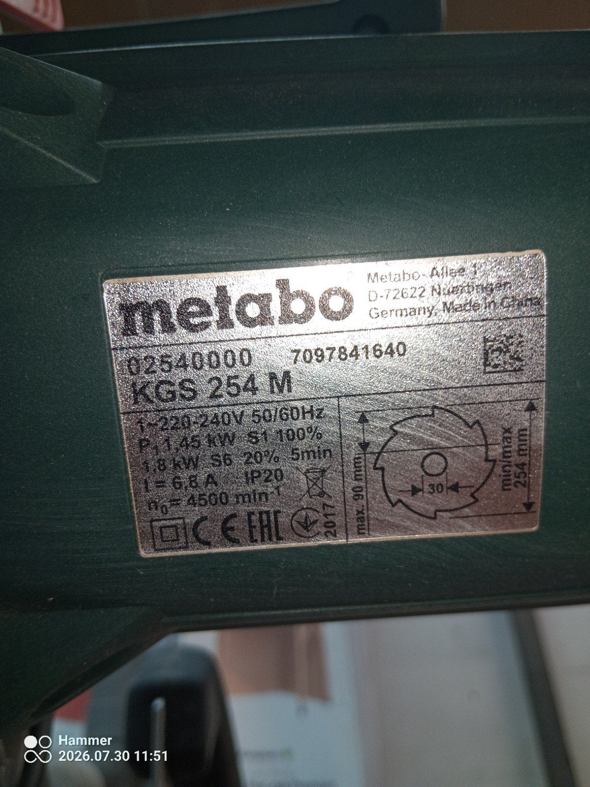 Metabo KGS 254 M afkortzaag / verstekzaag  Zo goed als nieuw, Ophalen, Zo goed als nieuw, 600 watt of meer, Overige typen