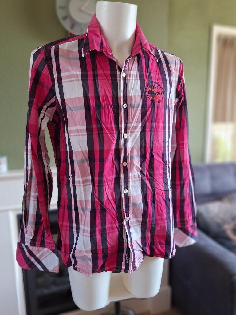 Gaastra overhemd roze zwart wit geblokt L, Gaastra, Ophalen of Verzenden, Zo goed als nieuw, Halswijdte 41/42 (L)