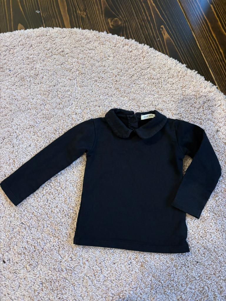 Your Wishes zwart longsleeve tshirt met kraagje maat 74/80, Ophalen of Verzenden, Zo goed als nieuw, Meisje, Shirtje of Longsleeve