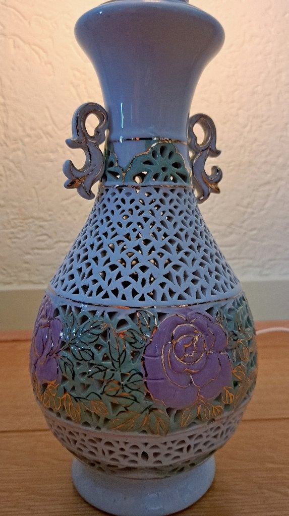 Porselein chinese lampvoet tafellamp rozen goud wit vaaslamp, Met schakelaar, Gebruikt, Verzenden, Meerkleurig