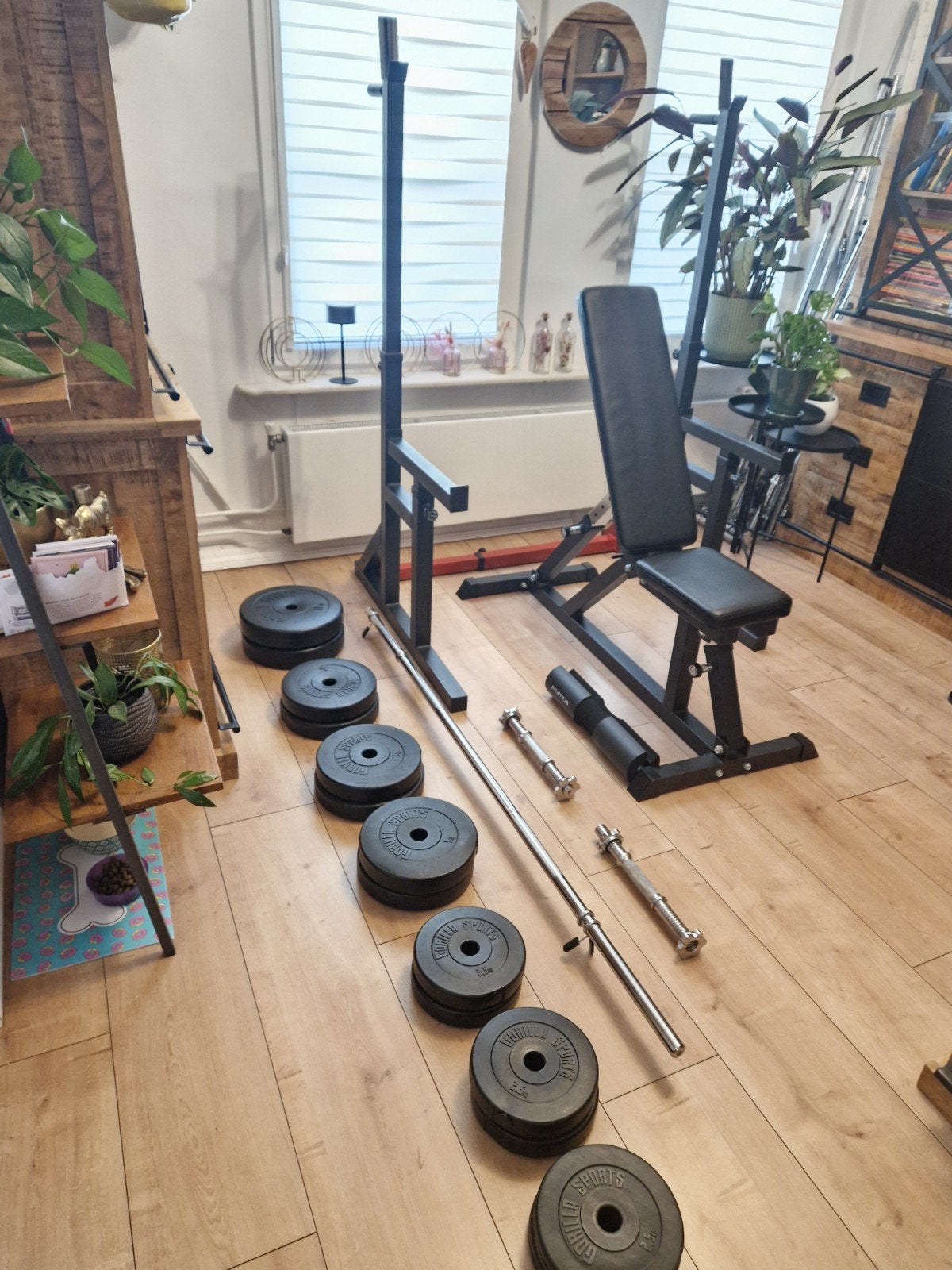 squatrek bankje stangen en gewichten, Sport en Fitness, Ophalen, Zo goed als nieuw, Fitnessbank