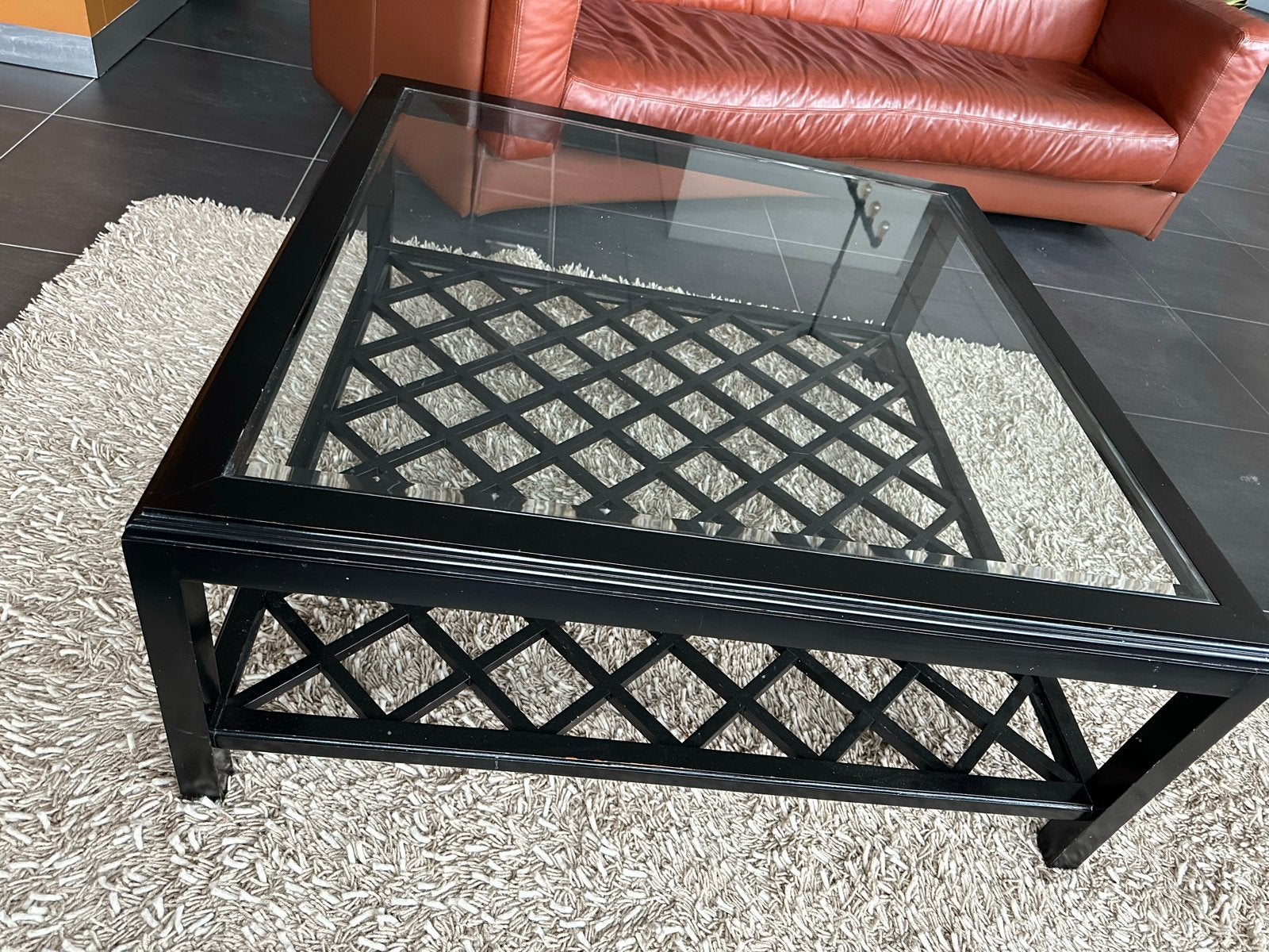 Salontafel met facet geslepen glasplaat, Ophalen, Gebruikt, 100 tot 150 cm, Vierkant
