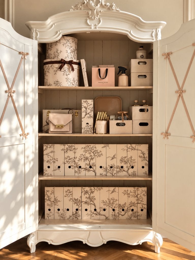 22 houten lectuurbakken + 2 hoedendozen  Florence Broadhurst, Ophalen of Verzenden, Gebruikt, Roze, Hout