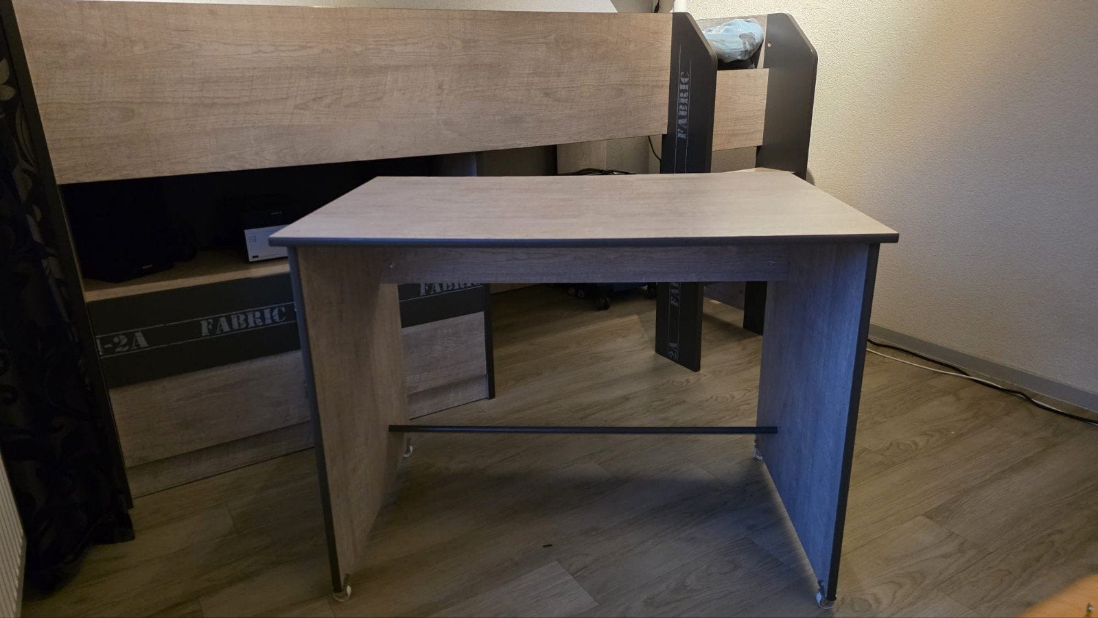 Mid-Hoogslaper (bed) met bureau en kast, Ophalen, Gebruikt, 90 cm, Bruin