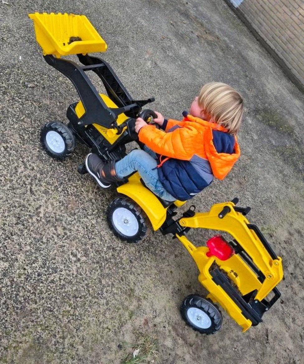 Gele kinder graafmachine met aanhanger, Kinderen en Baby's, Speelgoed | Buiten | Voertuigen en Loopfietsen, Ophalen, Gebruikt