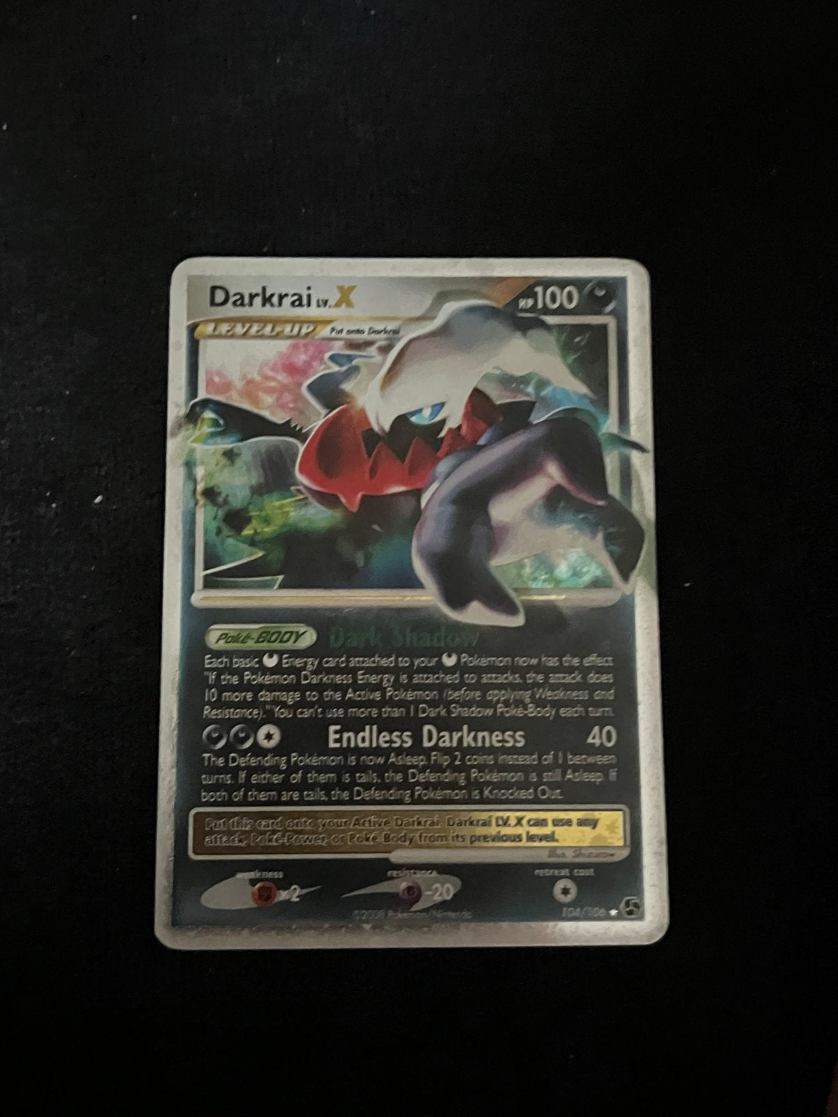 Darkrai LV.X 104/106 GD Pokémon Kaart, Ophalen of Verzenden, Gebruikt, Losse kaart, Foil