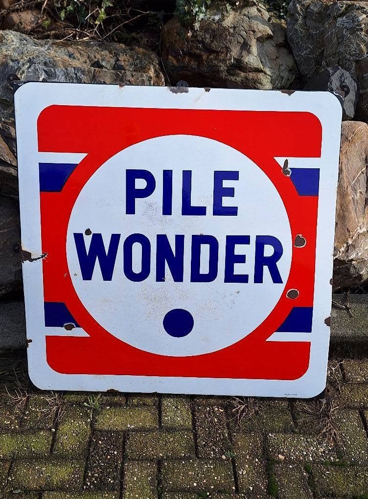 Mega groot XXL emaille bord van het Franse merk PILE wonder., Ophalen, Reclamebord, Gebruikt, .