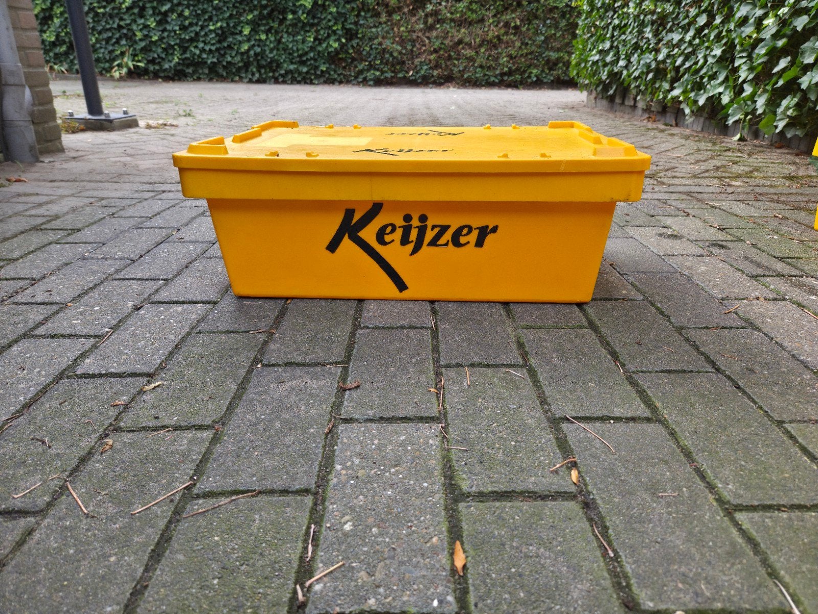 Gele plastic bakken met deksel - Stapelbaar, Doe-het-zelf en Verbouw, Kratten en Dozen, Ophalen, Gebruikt, 40 tot 60 cm, 50 tot 75 cm