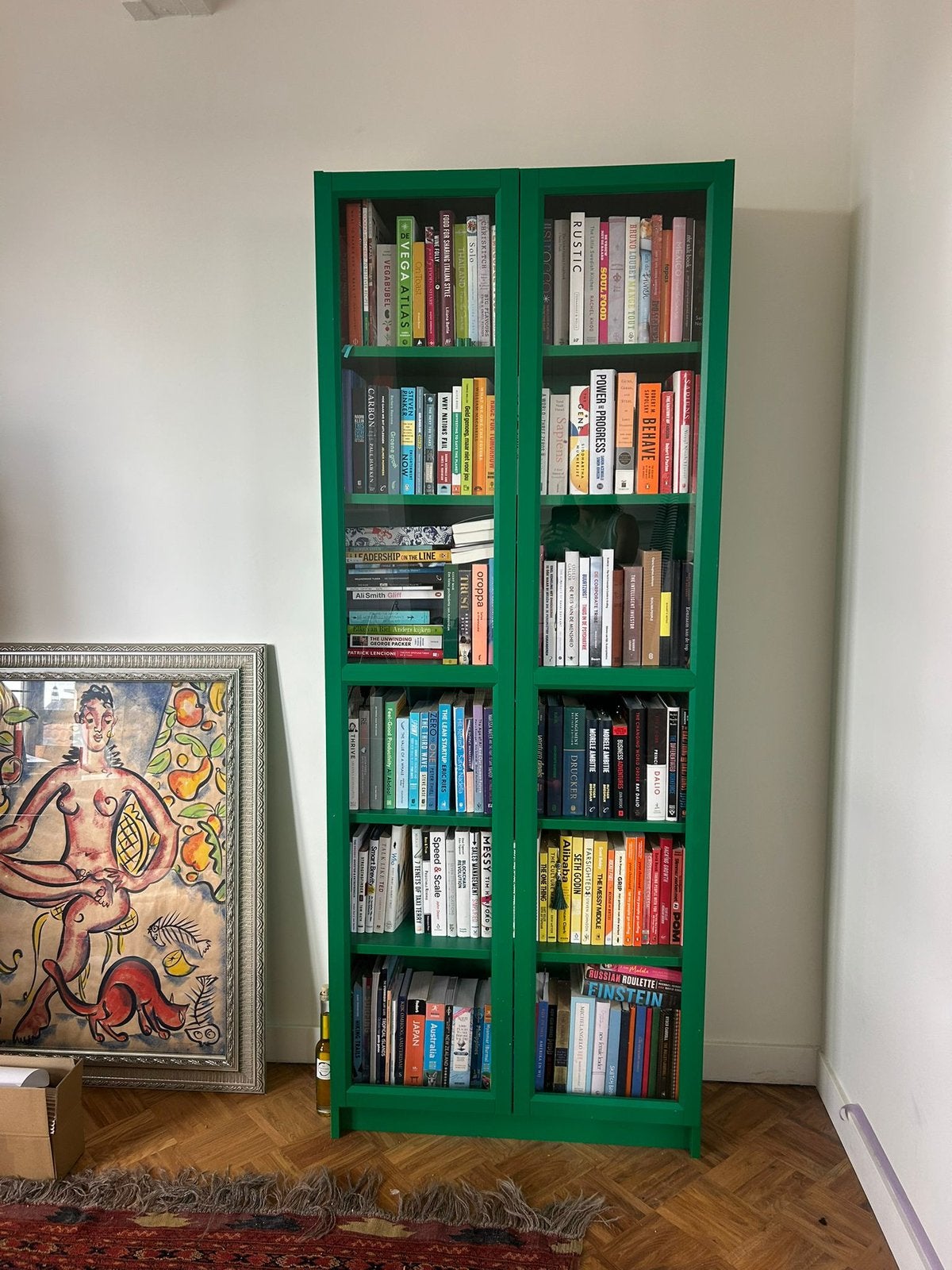 Groene boekenkast met glazen virtrine, Ophalen, 150 discs of meer, Zo goed als nieuw, Cd's