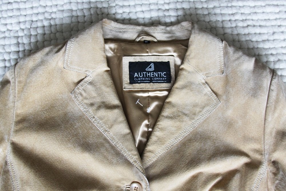 Prachtige Creme Suède Authentic Jas (L) € 65,-, Bruin, Maat 42/44 (L), Ophalen of Verzenden, Zo goed als nieuw