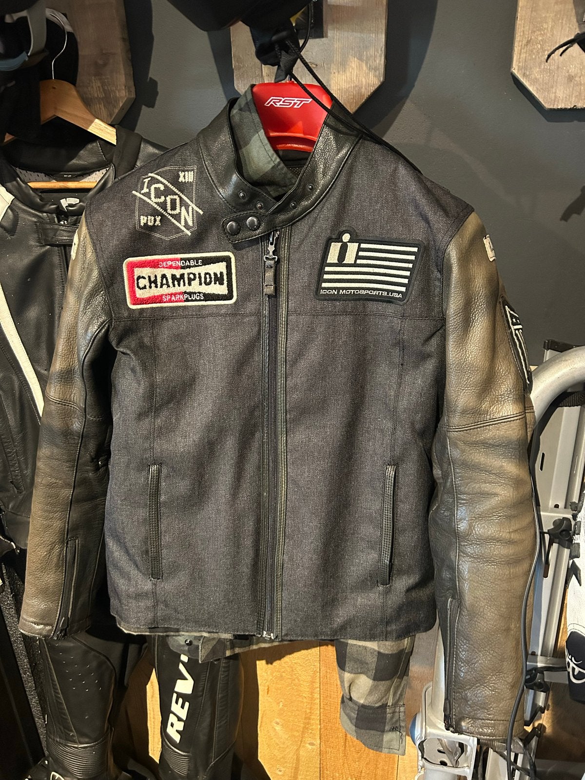 Icon 1000 Motorjas - Leer en Textiel medium, Motoren, Ophalen of Verzenden, Tweedehands, Heren, Jas | leer