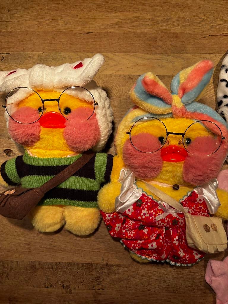 2 hele schattige Paper Duck knuffels met kleding, zgan, Ophalen of Verzenden, Zo goed als nieuw, Eend
