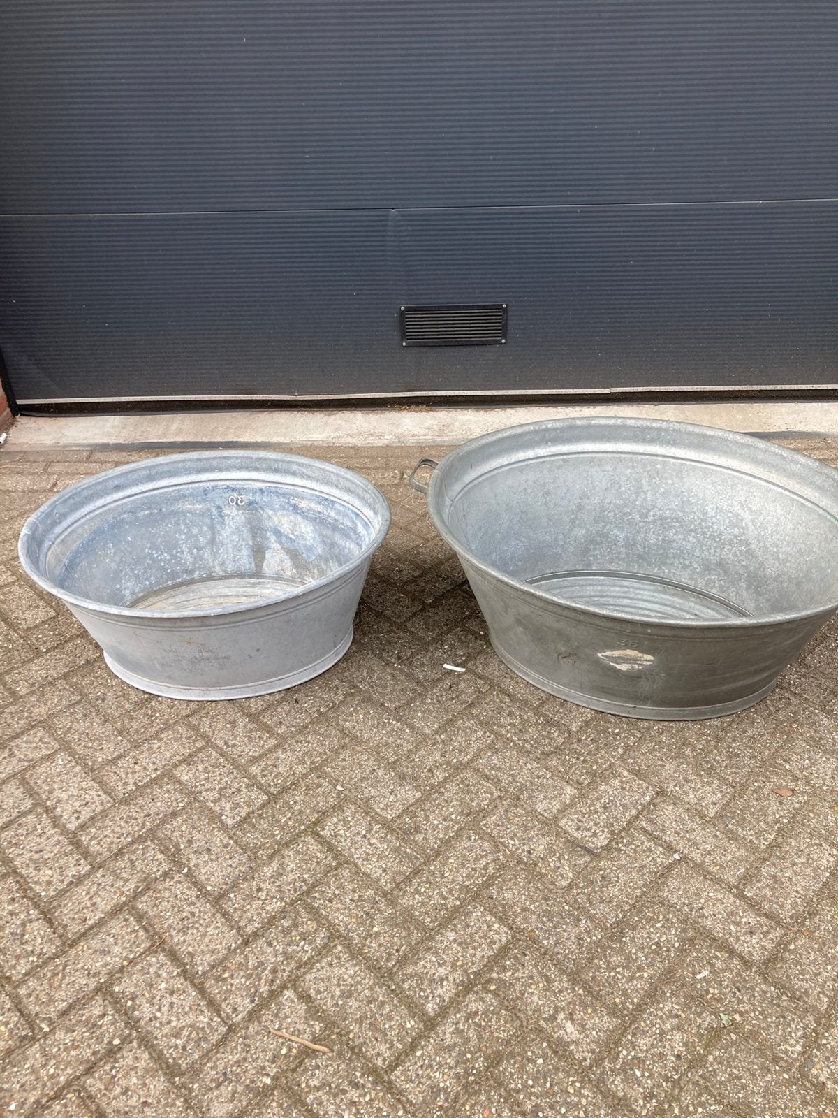 Mooie oude zinken teilen in topstaat ,, Tuin en Terras, Ophalen, Gebruikt, Minder dan 30 cm, Rond