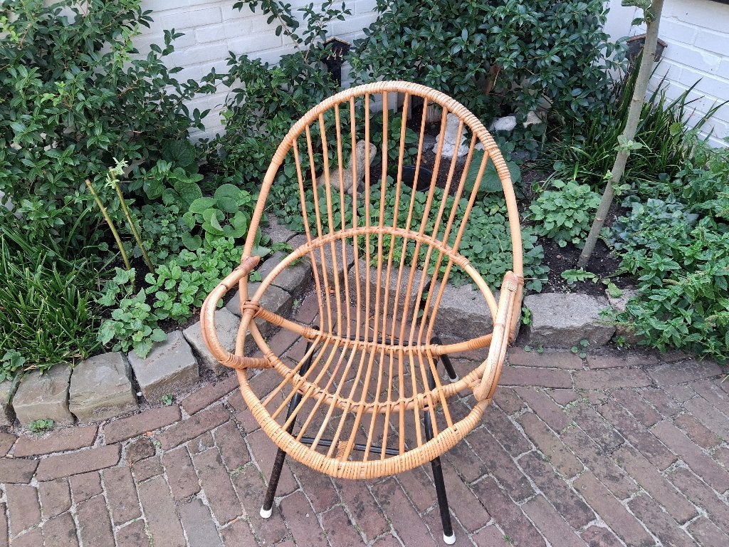 Leuke vintage rotan stoel, Huis en Inrichting, Ophalen, Gebruikt, Bruin, Vintage