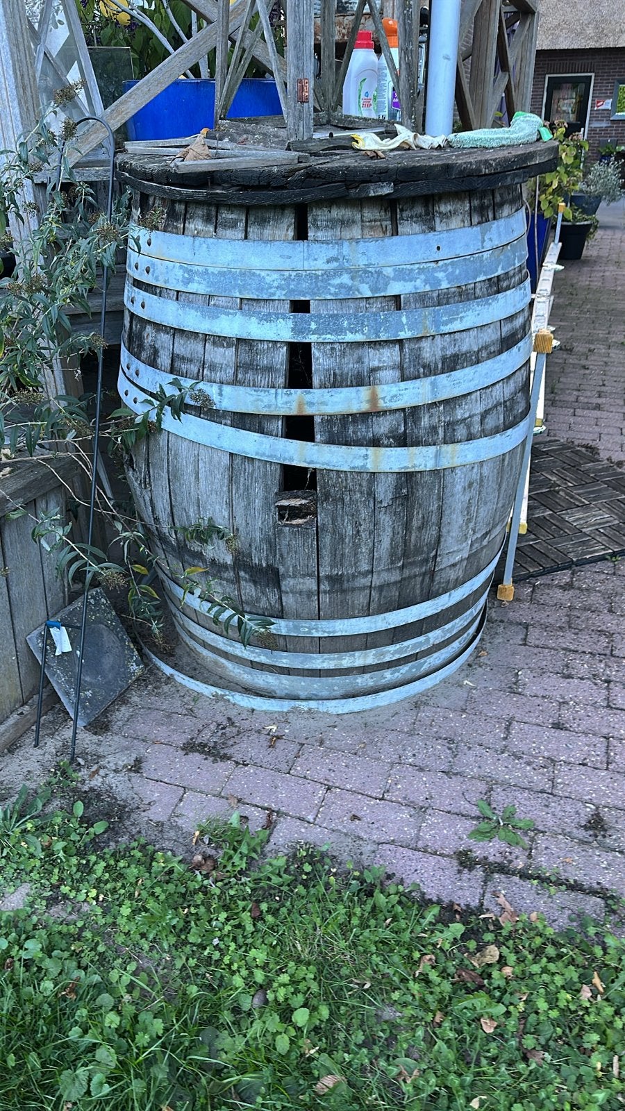 Oude regenton met beschadigde planken - Gratis af te halen, Ophalen, Gebruikt