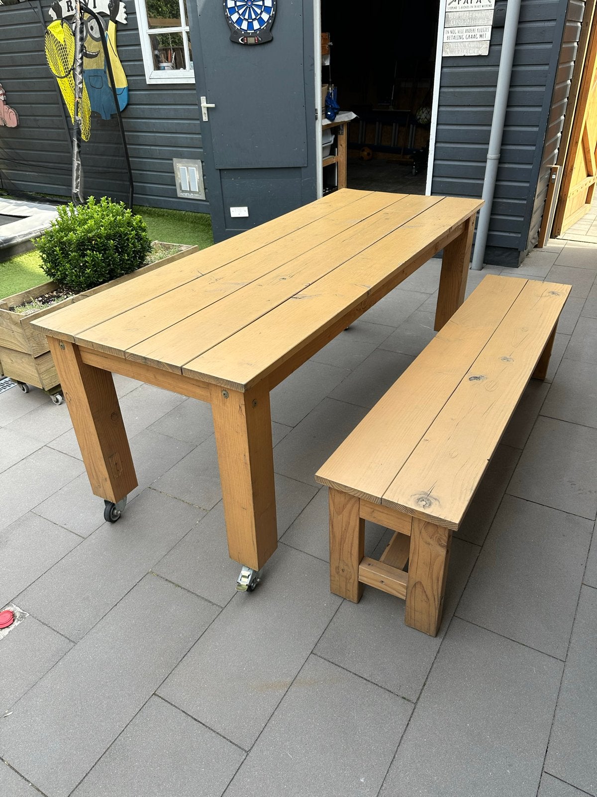 Douglas houten tuintafel met bankje, Tuin en Terras, Tuintafels, Ophalen, Gebruikt, Rechthoekig, Hout