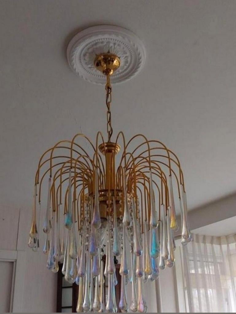 Gave grote murano teardrop kristallen kroonluchter, Ophalen of Verzenden, Zo goed als nieuw
