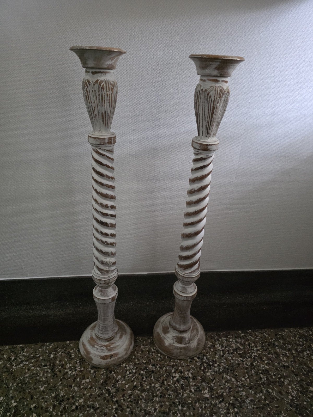 Kaarsenstandaarden 85 cm hoog, Huis en Inrichting, Gebruikt, Overige merken, Ophalen of Verzenden, Crème