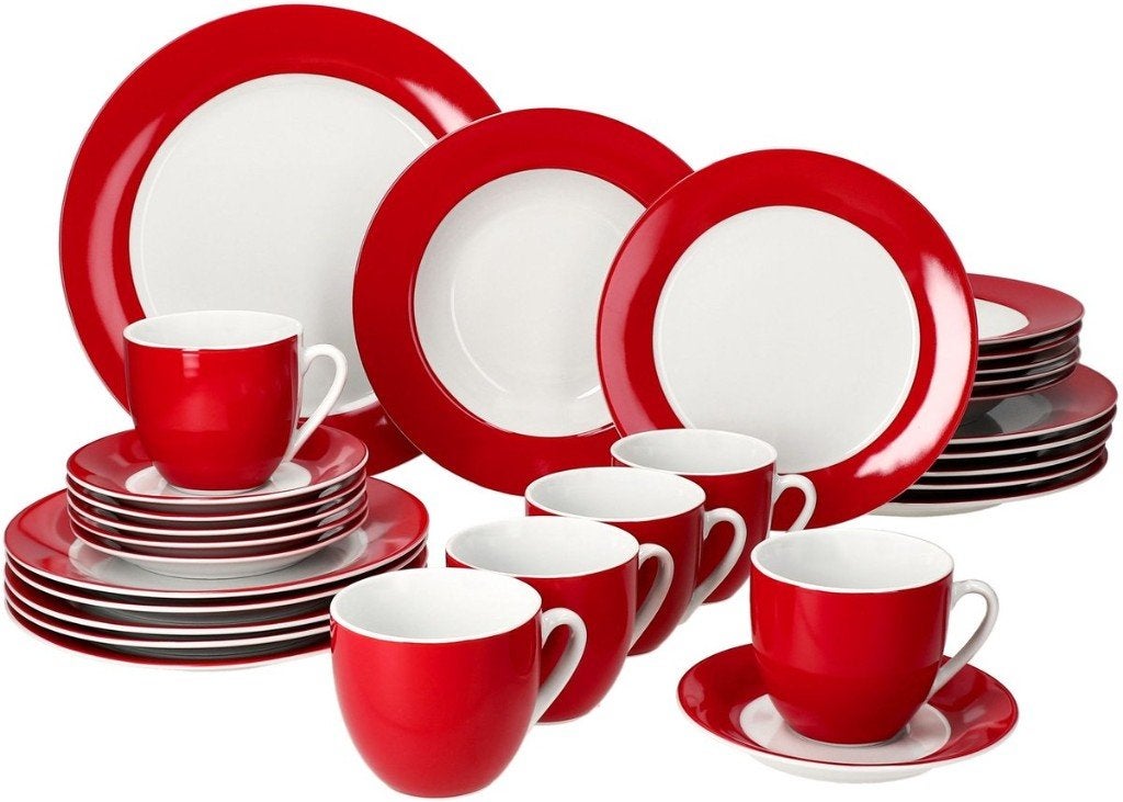 Mambocat rood diner servies 6 personen, Ophalen, Zo goed als nieuw