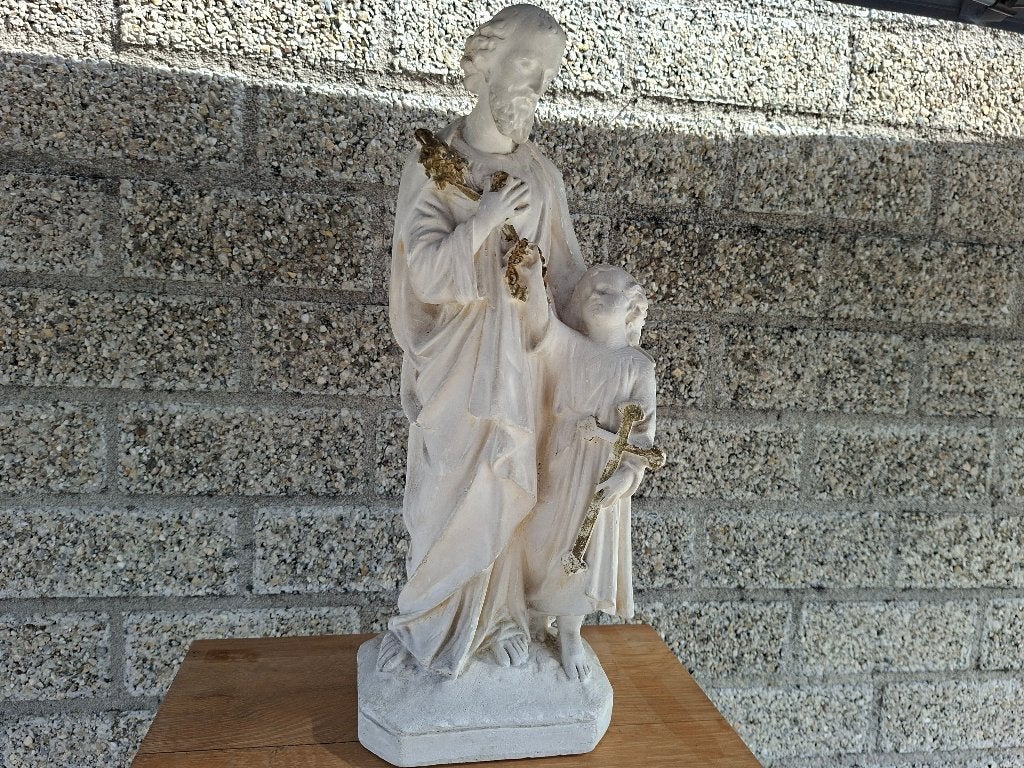 antiek heiligen beeld Jozef met jezus, Antiek en Kunst, Ophalen of Verzenden