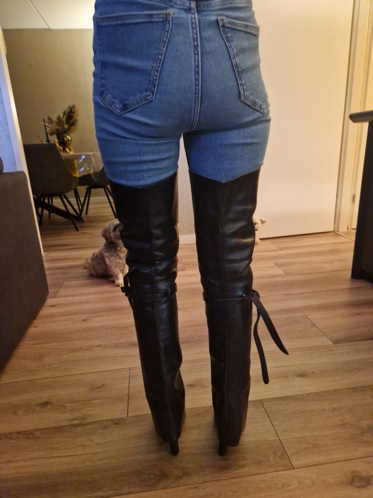 Zwarte leren overknee laarzen met hak, Hoge laarzen, Zwart, Ophalen of Verzenden, Gedragen