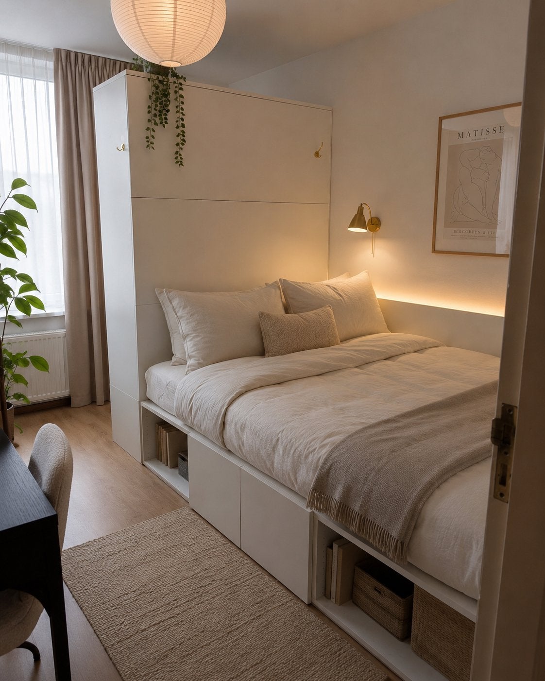 IKEA PLATSA bed met kledingkast en opbergruimte, Huis en Inrichting, Slaapkamer | Bedden, Ophalen, Gebruikt, Wit, Tweepersoons
