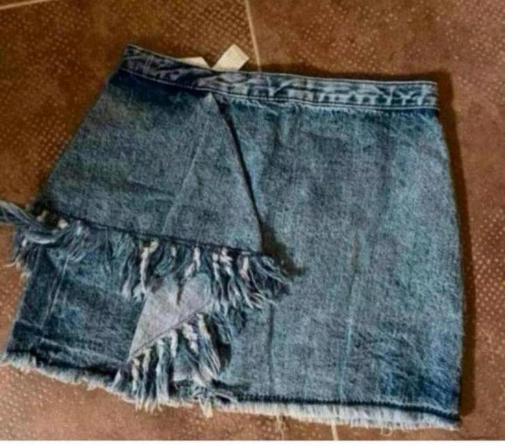 Zara Trafaluc denim rokje met franjes - Maat S, Blauw, Ophalen of Verzenden, Zo goed als nieuw, Maat 36 (S)