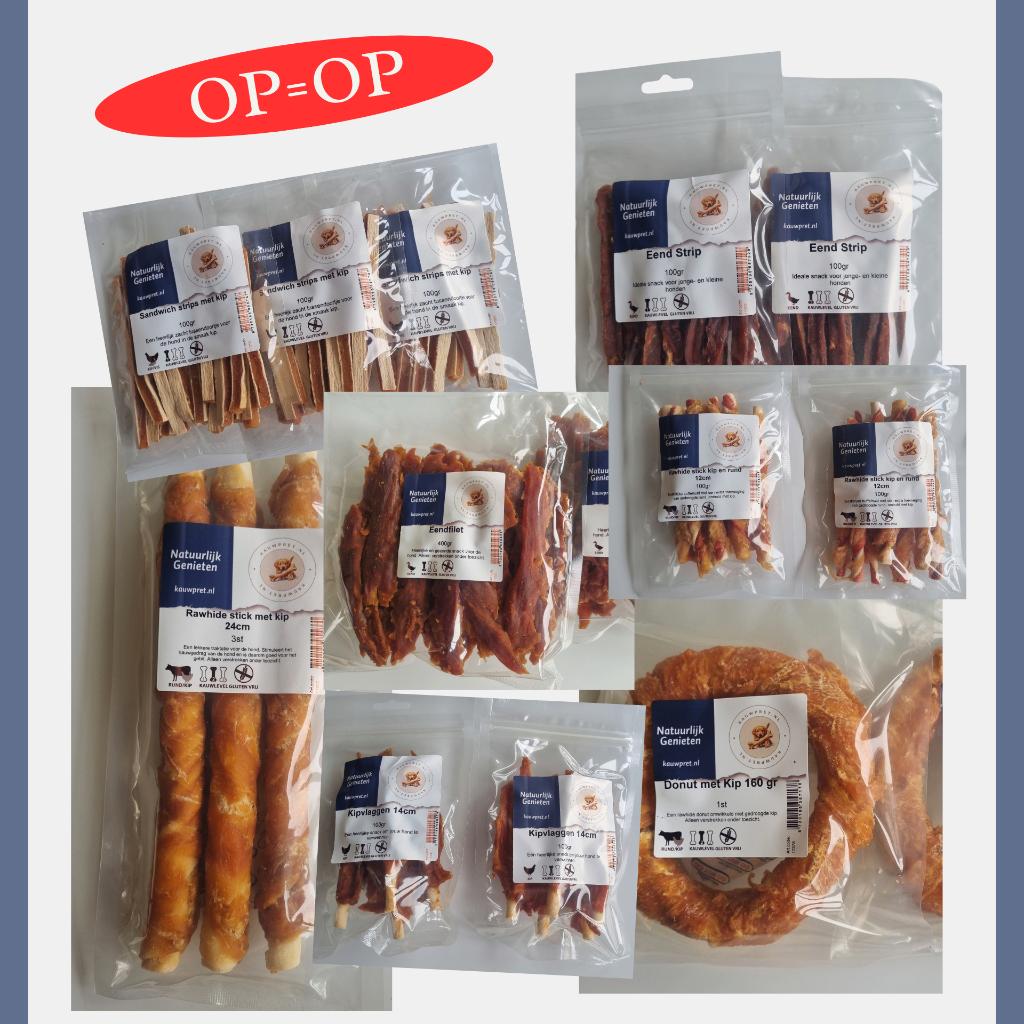 verschillende soorten hondensnacks rawhide op=op, Dieren en Toebehoren, Dierenvoeding, Ophalen of Verzenden, Hond