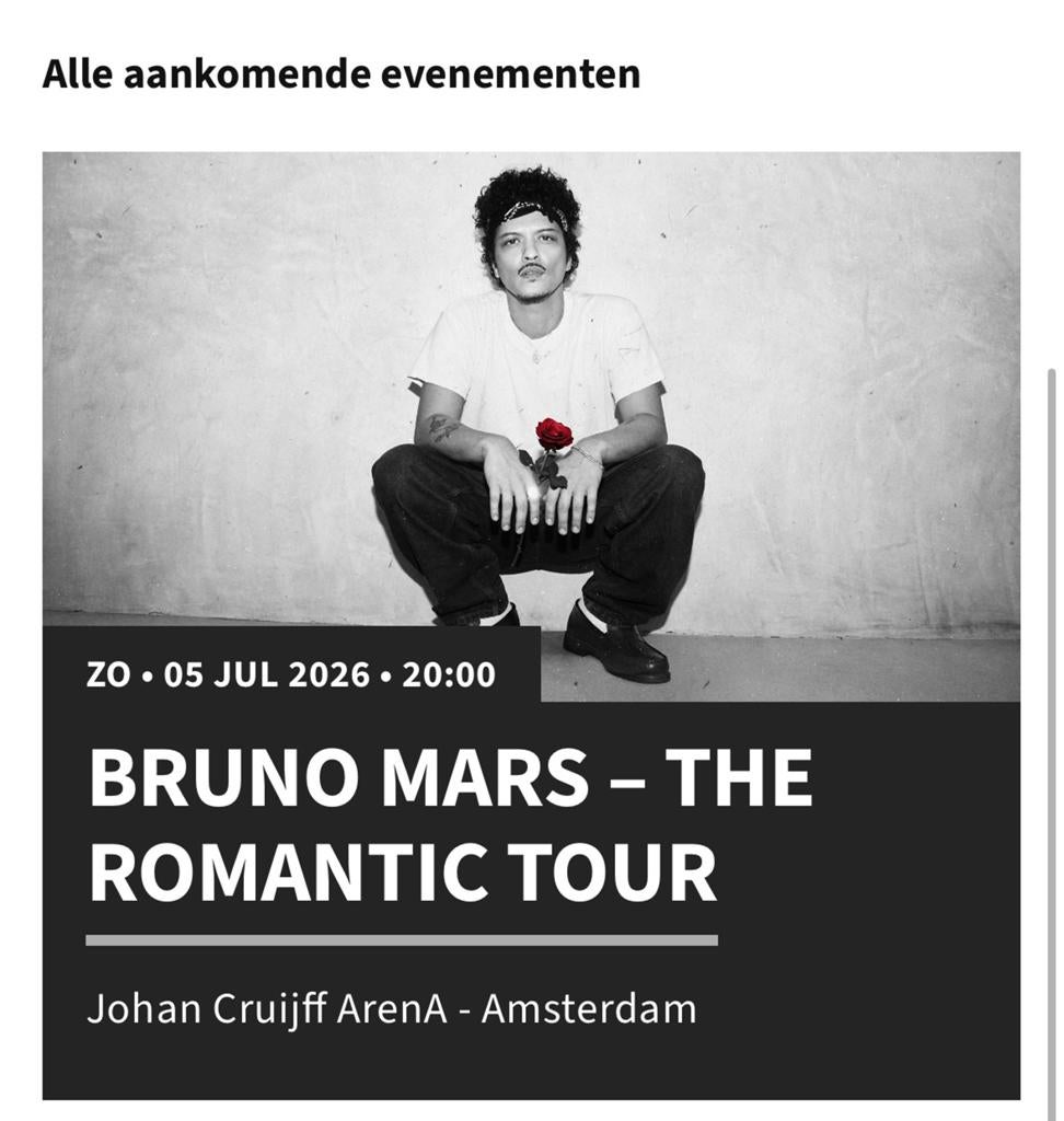 Bruno Mars tickets 5 juli, Tickets en Kaartjes, Twee personen, Juli