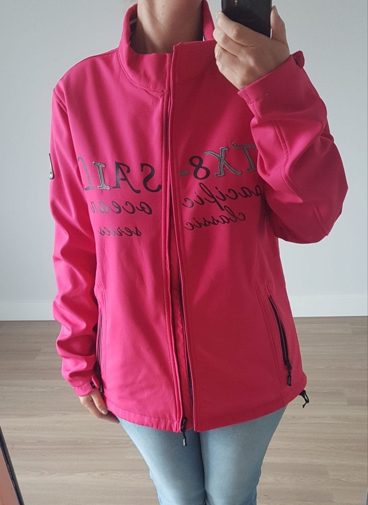 Roze softshell jas met opdruk Zeiljas regen en winddicht, Kleding | Dames, Verzenden, Maat 46/48 (XL) of groter, Zo goed als nieuw