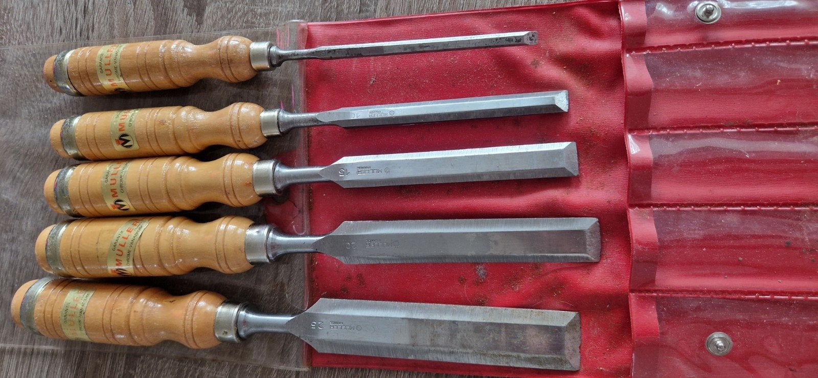 Vintage Muller beitelset in originele hoes, Ophalen of Verzenden, Gebruikt, Beitel, Overige merken