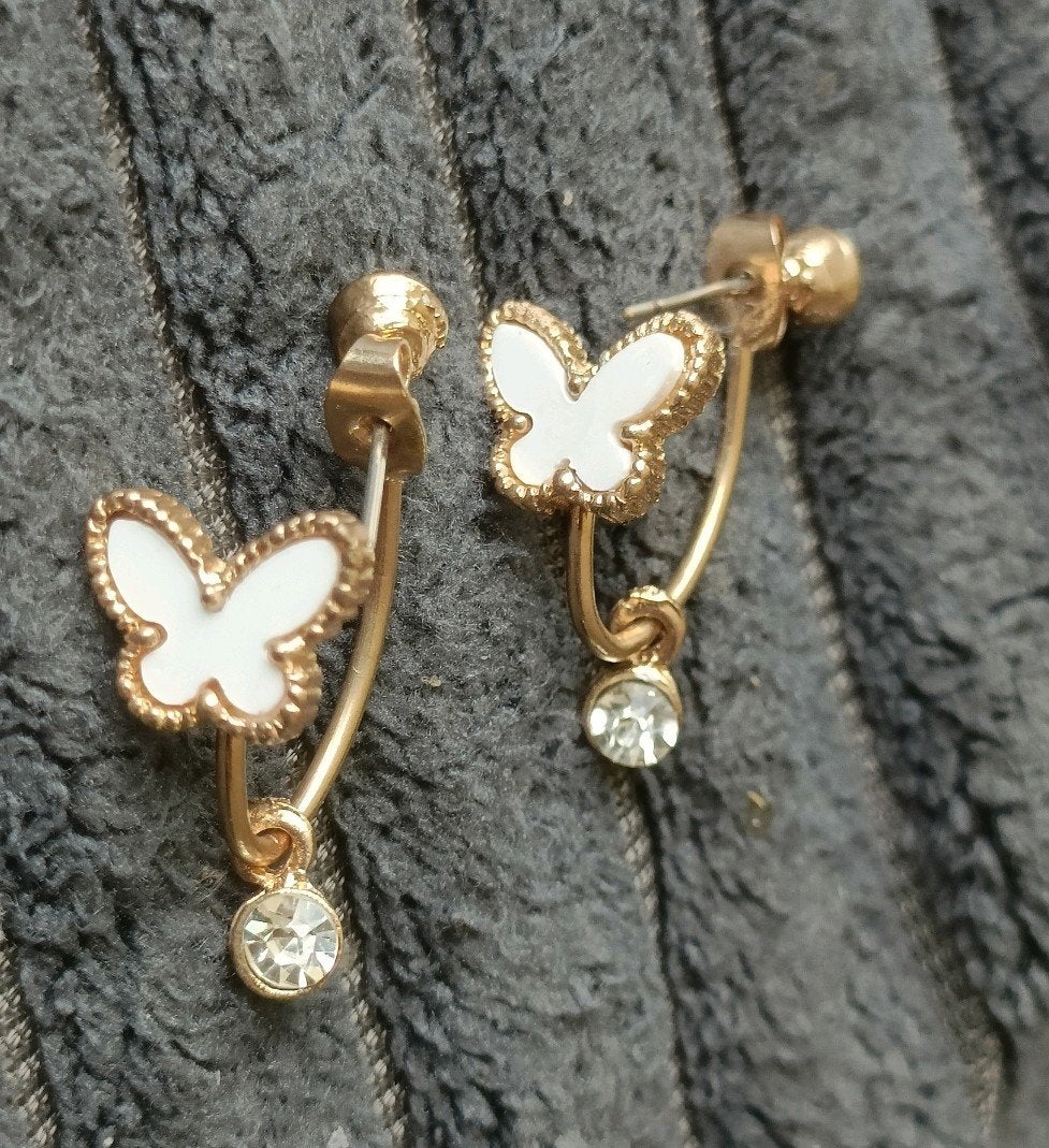 oorbellen vlinder Swarovski steentje, Verzenden, Nieuw, Goud, Knopjes of Stekers