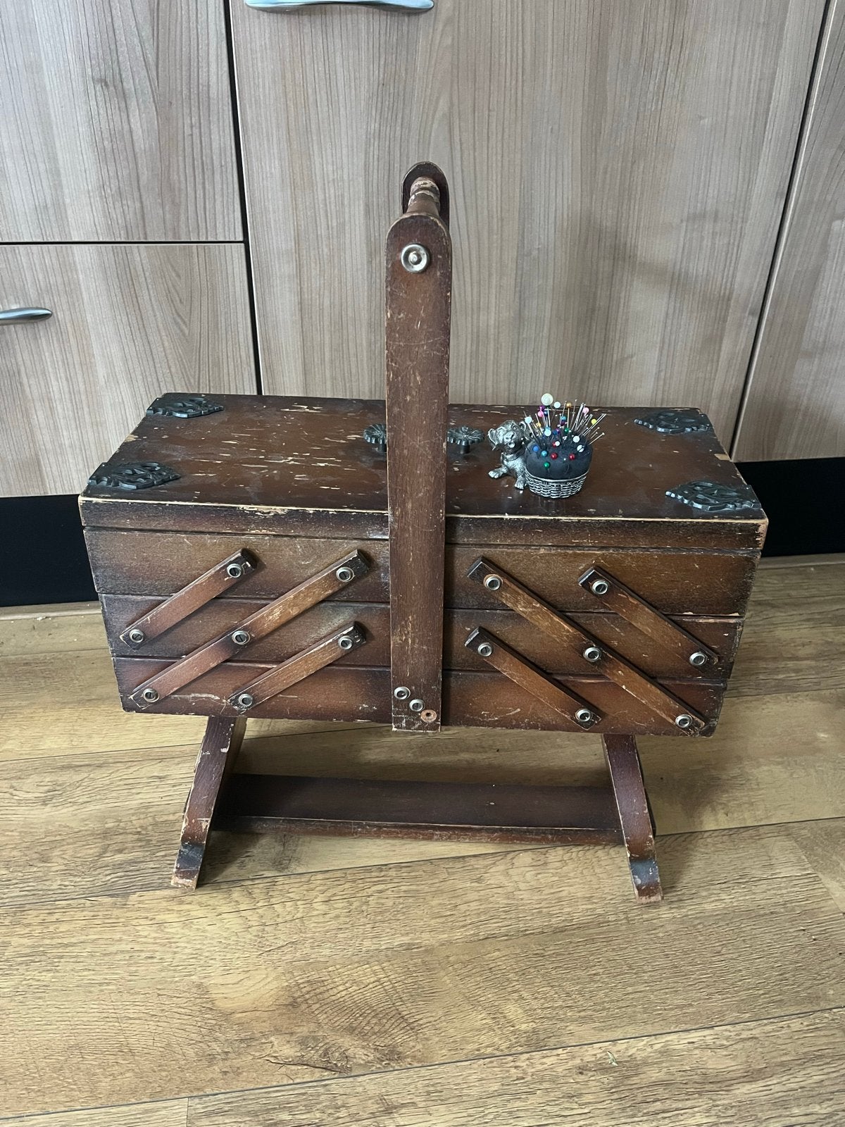 Vintage Naaidoos met Inhoud - Houten Handwerkdoos, Ophalen of Verzenden, Gebruikt, Overige typen