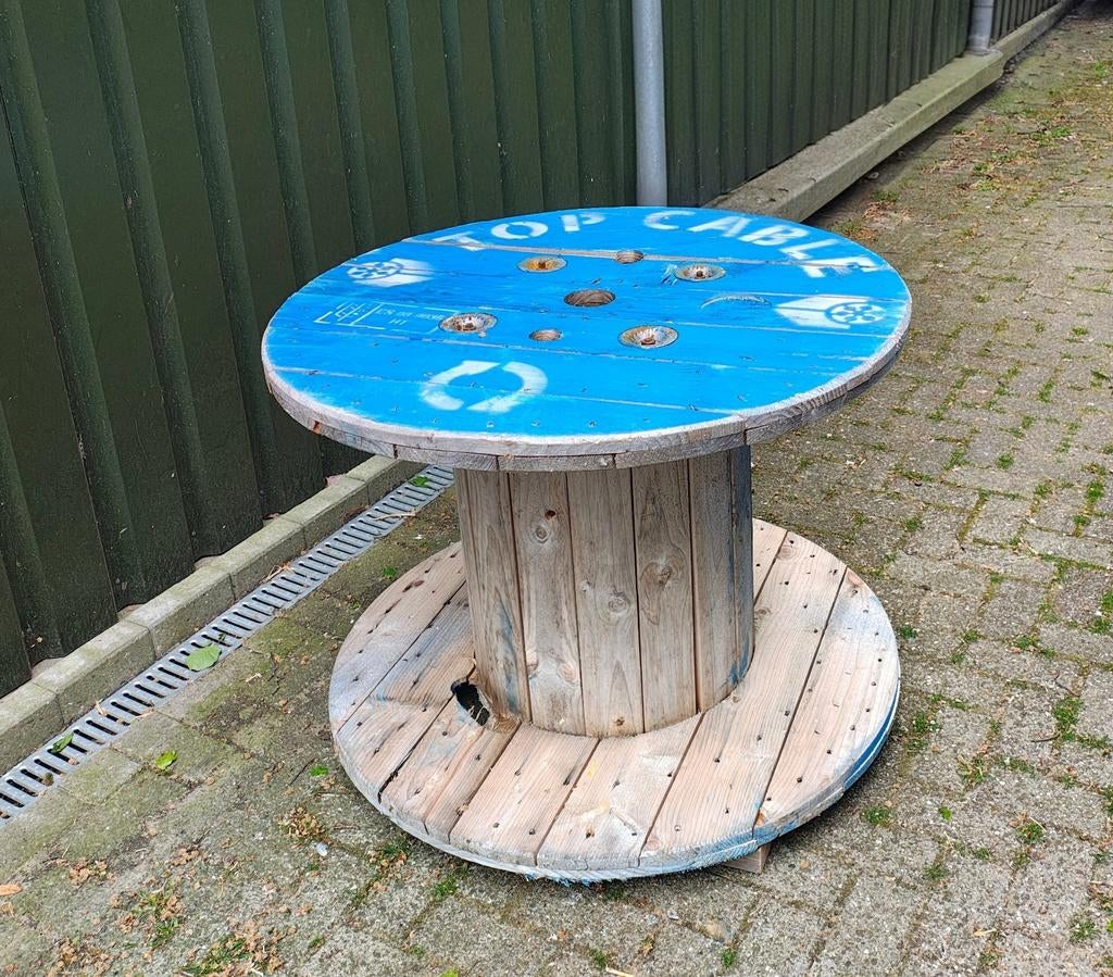 Houten haspel in combinatie met jatoba planken, Tuin en Terras, Tuintafels, Ophalen, Rechthoekig, Hout