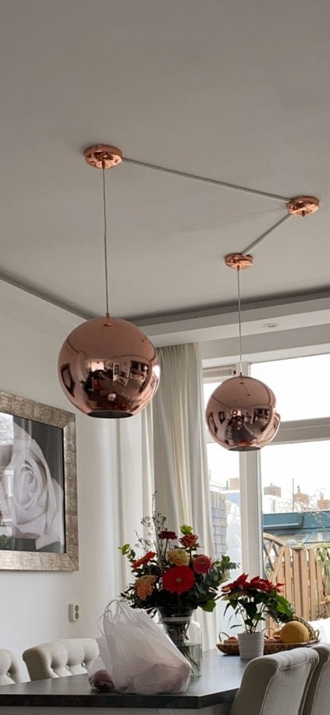 Luxe hanglampen koper kleur glas (3 stuks), Ophalen, Zo goed als nieuw, Glas