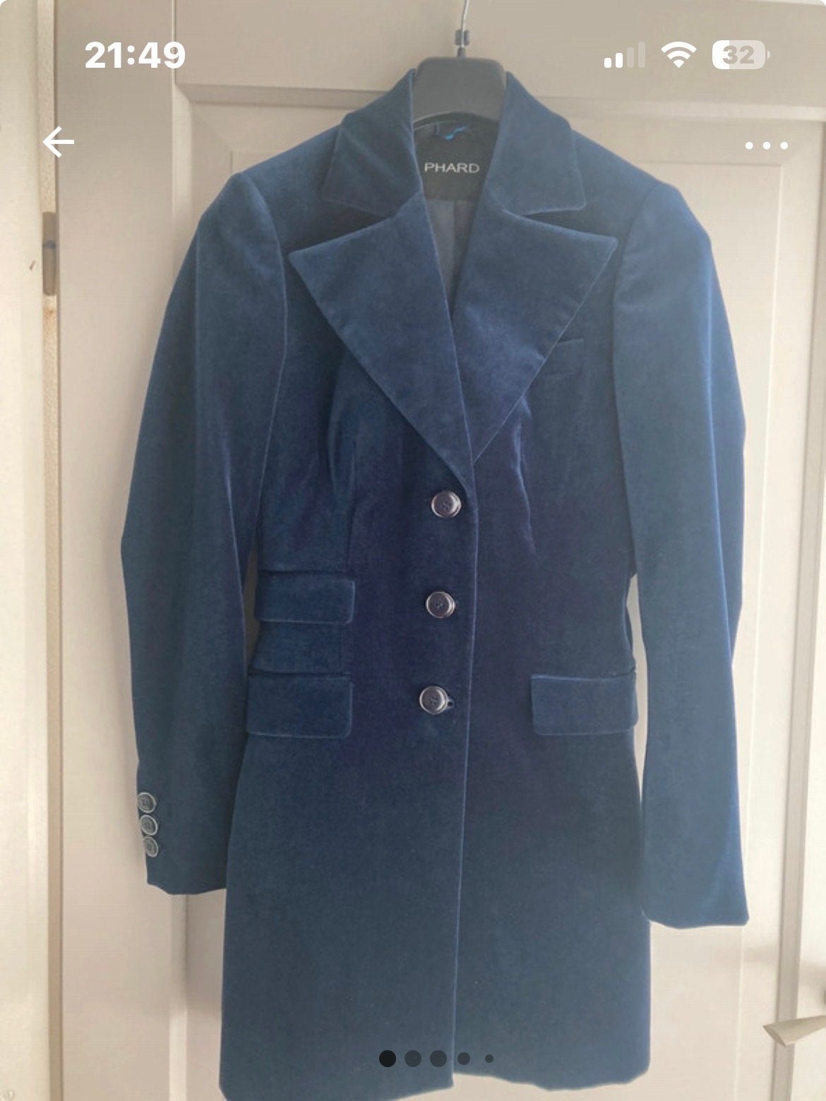 Phard Koetsiersjas Donkerblauw Fluweel Maat 36, Ophalen of Verzenden, Zo goed als nieuw, Maat 36 (S), Blauw