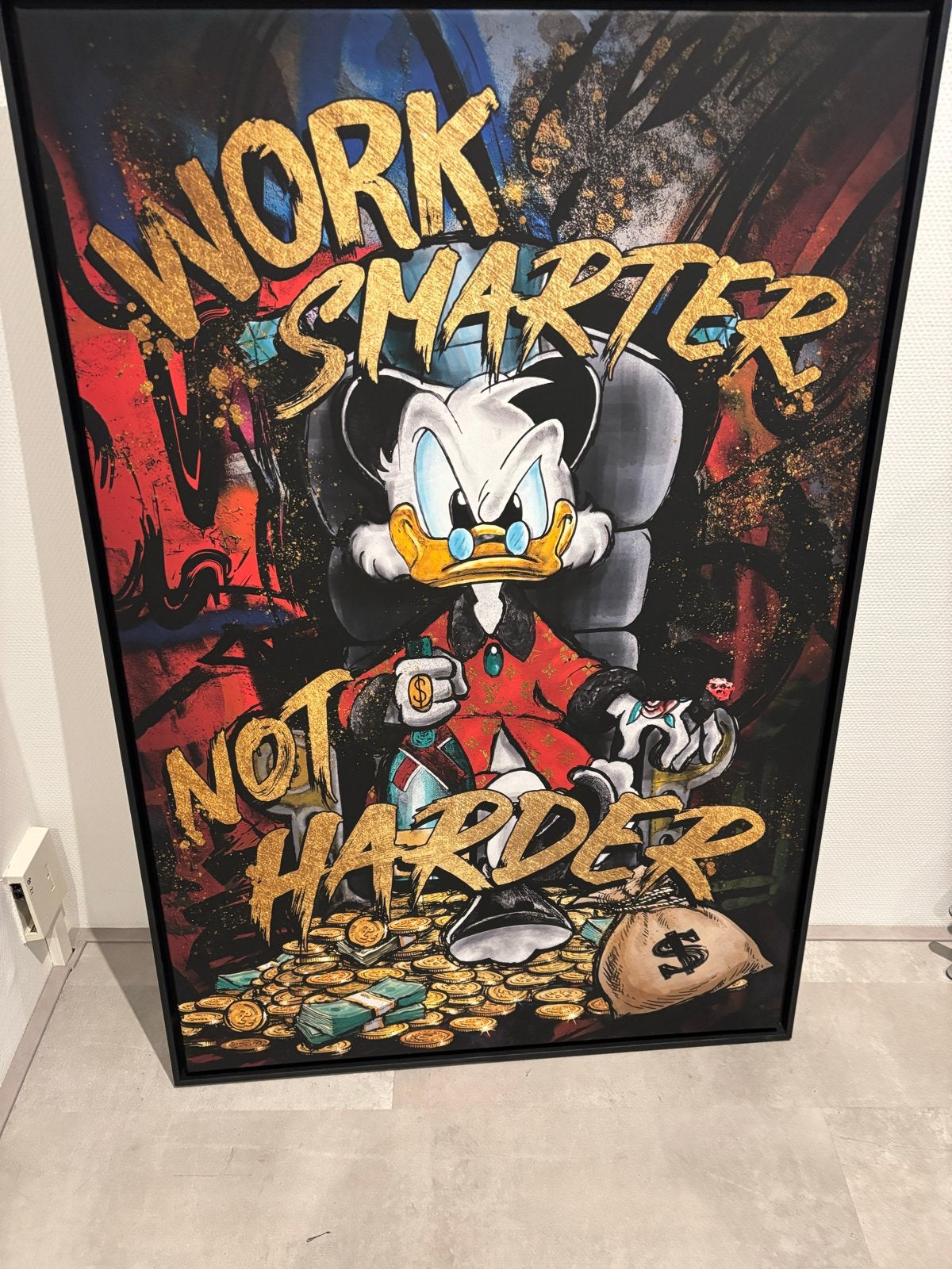 Schilderij Dagobert Duck - Work Smarter Not Harder, Ophalen, Acrylverf, Ingelijst, Stripfiguren/cartoons