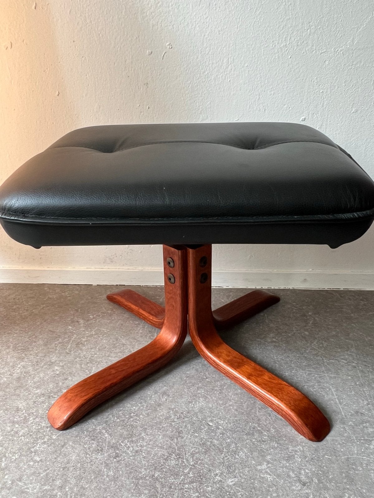 Vintage Deense Ottoman Leder Voetbankje Jaren 70, Antiek en Kunst, Ophalen