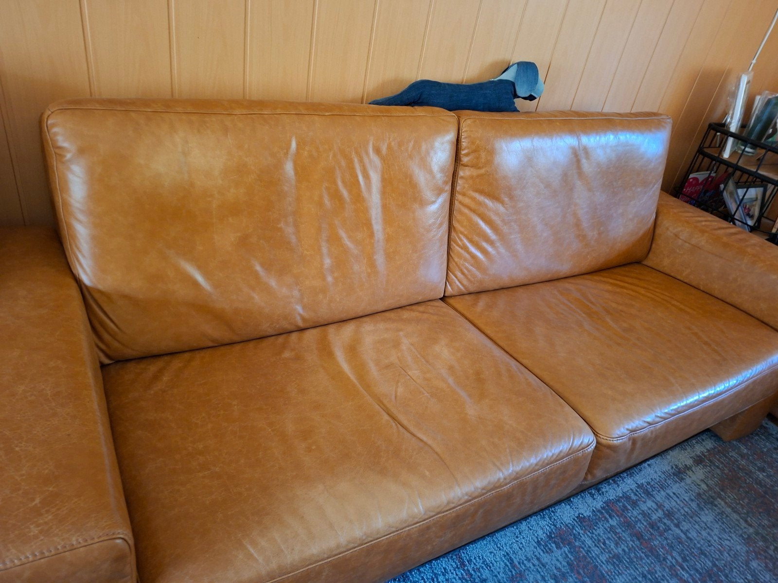 3 zits bank leer 220 breed 46cm zithoogte, Ophalen, Gebruikt, Driepersoons, 200 tot 250 cm